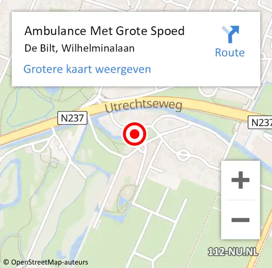 Locatie op kaart van de 112 melding: Ambulance Met Grote Spoed Naar De Bilt, Wilhelminalaan op 15 mei 2016 12:30