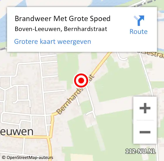 Locatie op kaart van de 112 melding: Brandweer Met Grote Spoed Naar Boven-Leeuwen, Bernhardstraat op 15 mei 2016 14:24