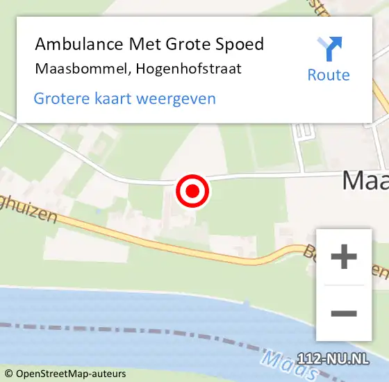 Locatie op kaart van de 112 melding: Ambulance Met Grote Spoed Naar Maasbommel, Hogenhofstraat op 15 mei 2016 15:19