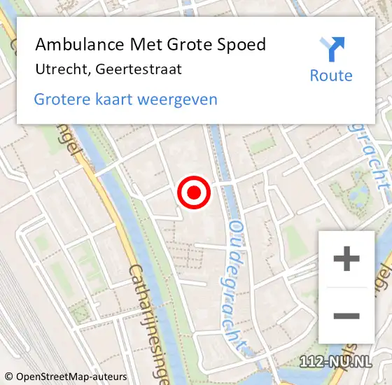 Locatie op kaart van de 112 melding: Ambulance Met Grote Spoed Naar Utrecht, Geertestraat op 15 mei 2016 15:44