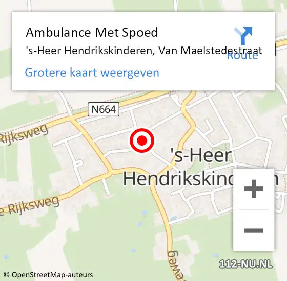 Locatie op kaart van de 112 melding: Ambulance Met Spoed Naar 's-Heer Hendrikskinderen, Van Maelstedestraat op 15 mei 2016 15:57