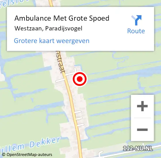 Locatie op kaart van de 112 melding: Ambulance Met Grote Spoed Naar Westzaan, Paradijsvogel op 15 mei 2016 16:22