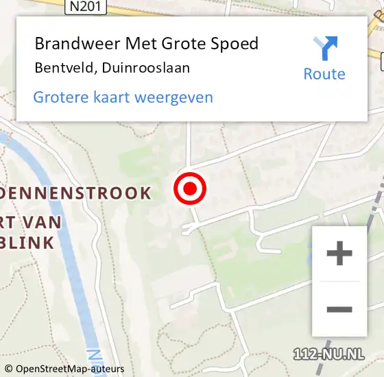 Locatie op kaart van de 112 melding: Brandweer Met Grote Spoed Naar Bentveld, Duinrooslaan op 15 mei 2016 17:32