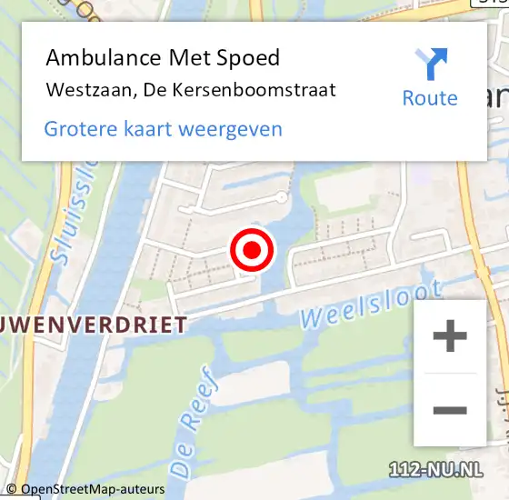 Locatie op kaart van de 112 melding: Ambulance Met Spoed Naar Westzaan, De Kersenboomstraat op 15 mei 2016 18:44