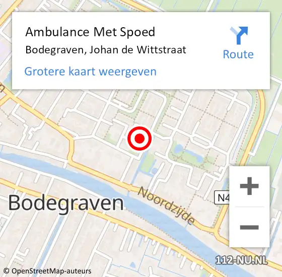 Locatie op kaart van de 112 melding: Ambulance Met Spoed Naar Bodegraven, Johan de Wittstraat op 15 mei 2016 20:08
