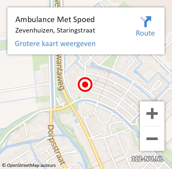 Locatie op kaart van de 112 melding: Ambulance Met Spoed Naar Zevenhuizen, Staringstraat op 15 mei 2016 22:22