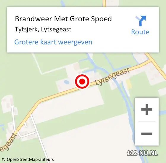 Locatie op kaart van de 112 melding: Brandweer Met Grote Spoed Naar Tytsjerk, Lytsegeast op 15 mei 2016 22:55