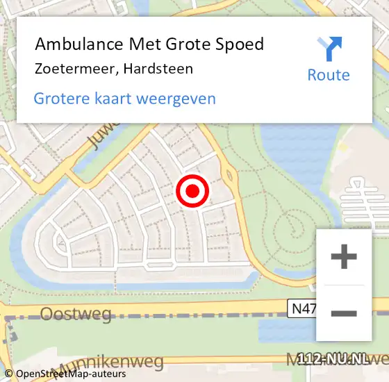 Locatie op kaart van de 112 melding: Ambulance Met Grote Spoed Naar Zoetermeer, Hardsteen op 15 mei 2016 23:03