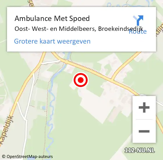 Locatie op kaart van de 112 melding: Ambulance Met Spoed Naar Oost- West- en Middelbeers, Broekeindsedijk op 15 mei 2016 23:57