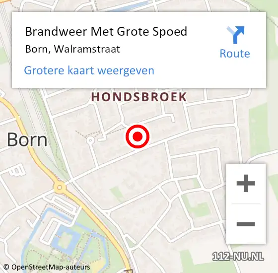 Locatie op kaart van de 112 melding: Brandweer Met Grote Spoed Naar Born, Walramstraat op 16 mei 2016 01:06