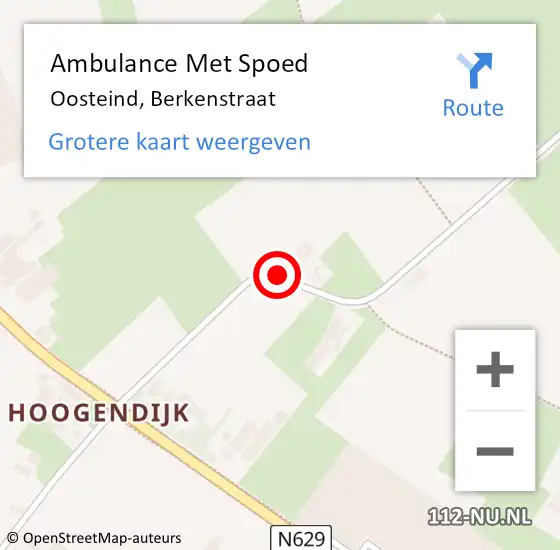 Locatie op kaart van de 112 melding: Ambulance Met Spoed Naar Oosteind, Berkenstraat op 16 mei 2016 03:32