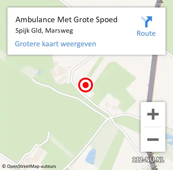 Locatie op kaart van de 112 melding: Ambulance Met Grote Spoed Naar Spijk Gld, Marsweg op 16 mei 2016 05:26