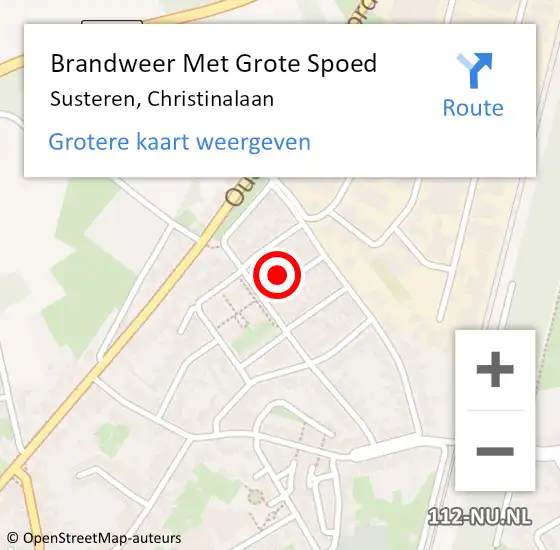 Locatie op kaart van de 112 melding: Brandweer Met Grote Spoed Naar Susteren, Christinalaan op 16 mei 2016 06:36