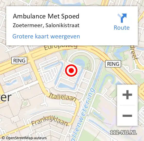 Locatie op kaart van de 112 melding: Ambulance Met Spoed Naar Zoetermeer, Salonikistraat op 16 mei 2016 07:11