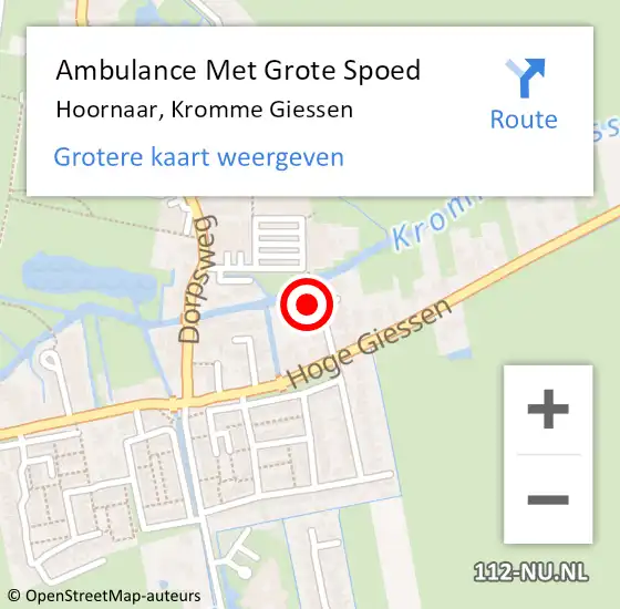 Locatie op kaart van de 112 melding: Ambulance Met Grote Spoed Naar Hoornaar, Kromme Giessen op 16 mei 2016 07:39