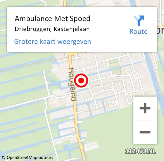 Locatie op kaart van de 112 melding: Ambulance Met Spoed Naar Driebruggen, Kastanjelaan op 16 mei 2016 08:00