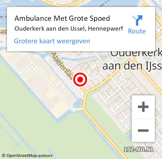 Locatie op kaart van de 112 melding: Ambulance Met Grote Spoed Naar Ouderkerk aan den IJssel, Hennepwerf op 16 mei 2016 08:12