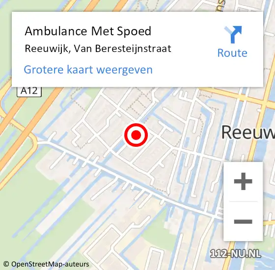 Locatie op kaart van de 112 melding: Ambulance Met Spoed Naar Reeuwijk, Van Beresteijnstraat op 16 mei 2016 08:22