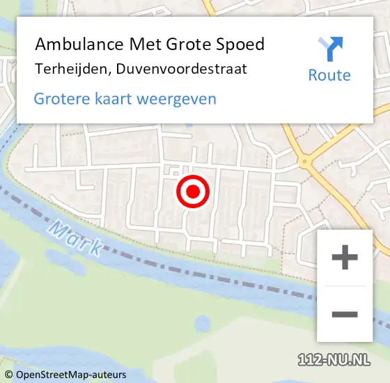 Locatie op kaart van de 112 melding: Ambulance Met Grote Spoed Naar Terheijden, Duvenvoordestraat op 16 mei 2016 10:41