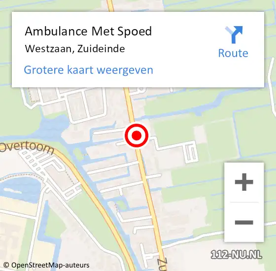 Locatie op kaart van de 112 melding: Ambulance Met Spoed Naar Westzaan, Zuideinde op 16 mei 2016 10:47