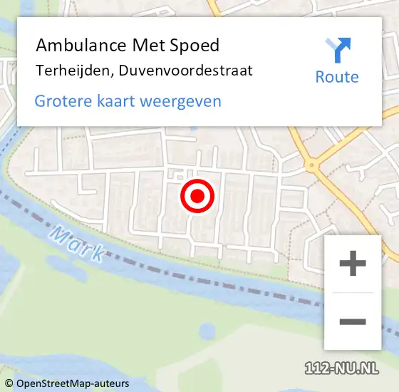 Locatie op kaart van de 112 melding: Ambulance Met Spoed Naar Terheijden, Duvenvoordestraat op 16 mei 2016 11:08