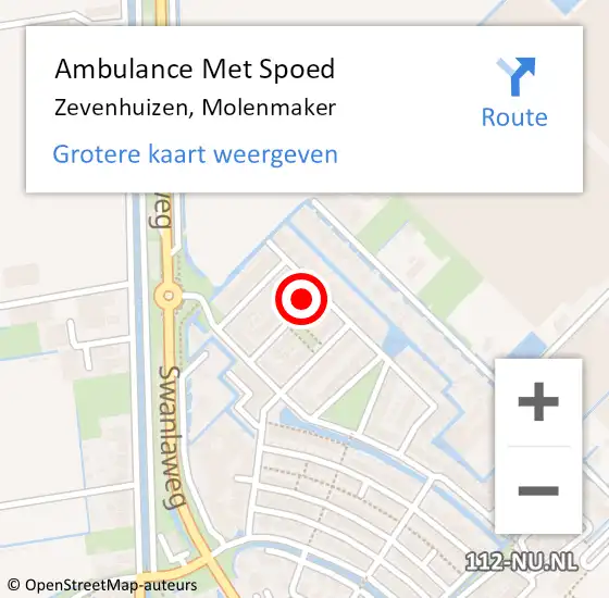 Locatie op kaart van de 112 melding: Ambulance Met Spoed Naar Zevenhuizen, Molenmaker op 16 mei 2016 11:43