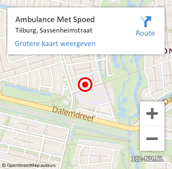 Locatie op kaart van de 112 melding: Ambulance Met Spoed Naar Tilburg, Sassenheimstraat op 16 mei 2016 12:05