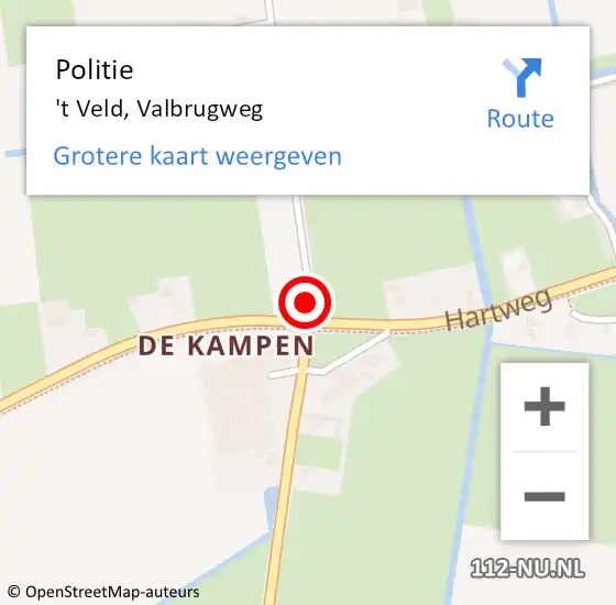 Locatie op kaart van de 112 melding: Politie 't Veld, Valbrugweg op 16 mei 2016 14:22