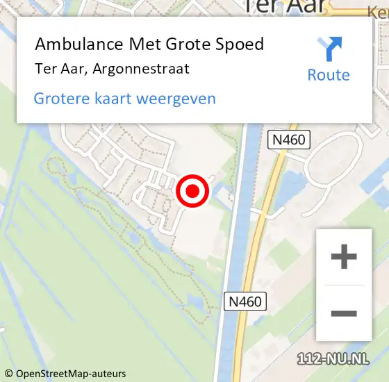 Locatie op kaart van de 112 melding: Ambulance Met Grote Spoed Naar Ter Aar, Argonnestraat op 16 mei 2016 14:39