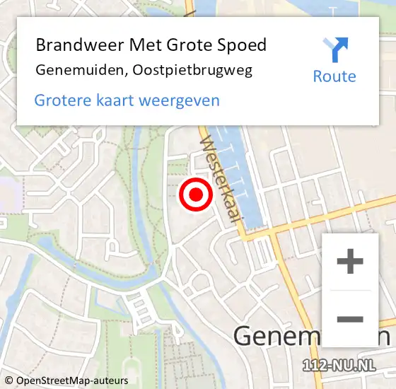Locatie op kaart van de 112 melding: Brandweer Met Grote Spoed Naar Genemuiden, Oostpietbrugweg op 16 mei 2016 16:06