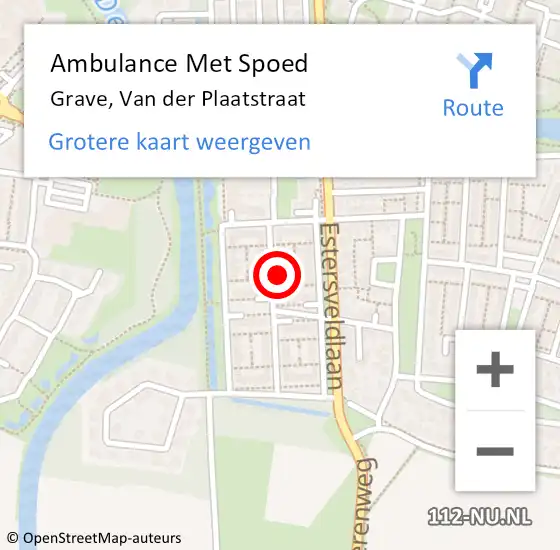 Locatie op kaart van de 112 melding: Ambulance Met Spoed Naar Grave, Van der Plaatstraat op 16 mei 2016 16:33