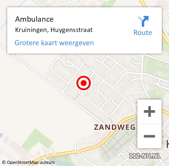 Locatie op kaart van de 112 melding: Ambulance Kruiningen, Huygensstraat op 16 mei 2016 16:49