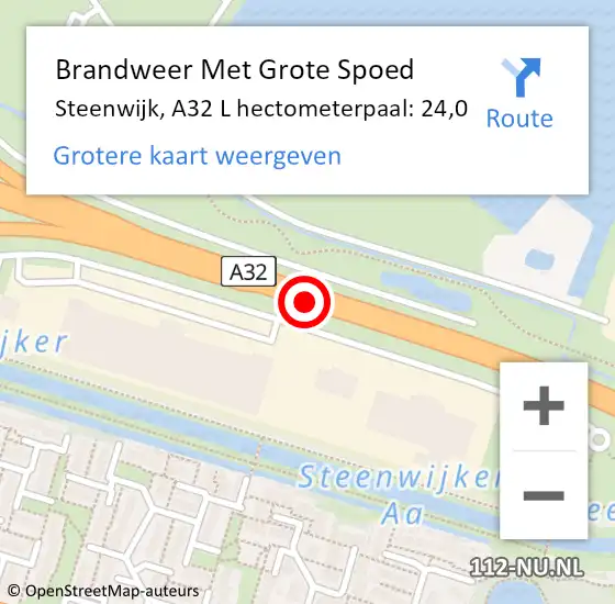 Locatie op kaart van de 112 melding: Brandweer Met Grote Spoed Naar Steenwijk, A32 L hectometerpaal: 20,2 op 16 mei 2016 17:00