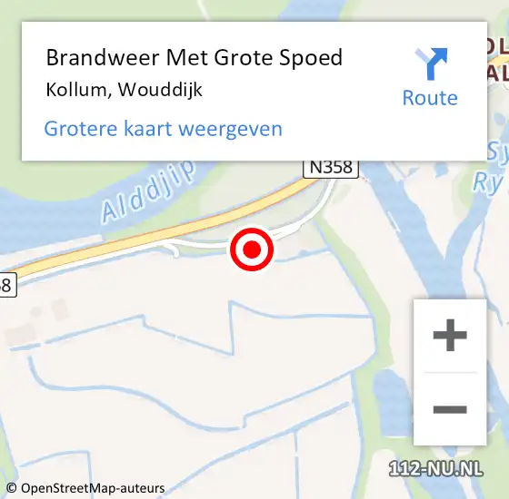 Locatie op kaart van de 112 melding: Brandweer Met Grote Spoed Naar Kollum, Wouddijk op 16 mei 2016 18:47