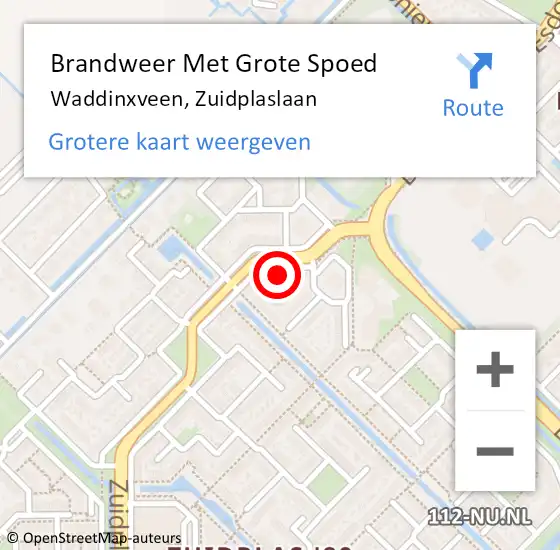 Locatie op kaart van de 112 melding: Brandweer Met Grote Spoed Naar Waddinxveen, Zuidplaslaan op 16 mei 2016 19:37