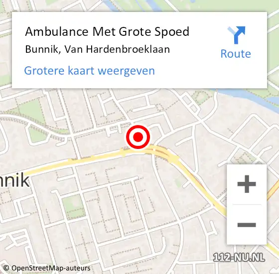 Locatie op kaart van de 112 melding: Ambulance Met Grote Spoed Naar Bunnik, Van Hardenbroeklaan op 16 mei 2016 21:05