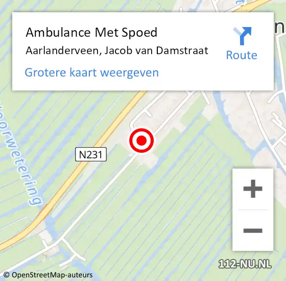 Locatie op kaart van de 112 melding: Ambulance Met Spoed Naar Aarlanderveen, Jacob van Damstraat op 16 mei 2016 22:14