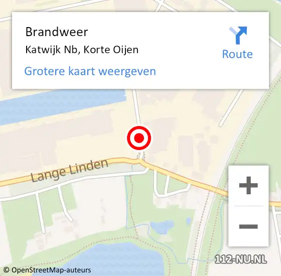 Locatie op kaart van de 112 melding: Brandweer Katwijk Nb, Korte Oijen op 16 mei 2016 22:43