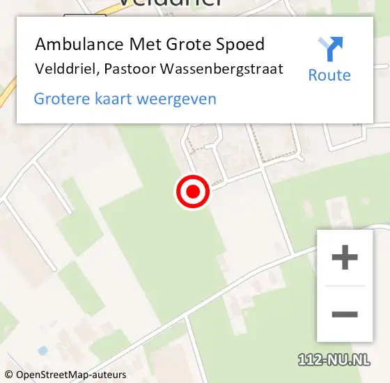 Locatie op kaart van de 112 melding: Ambulance Met Grote Spoed Naar Velddriel, Pastoor Wassenbergstraat op 17 mei 2016 00:09