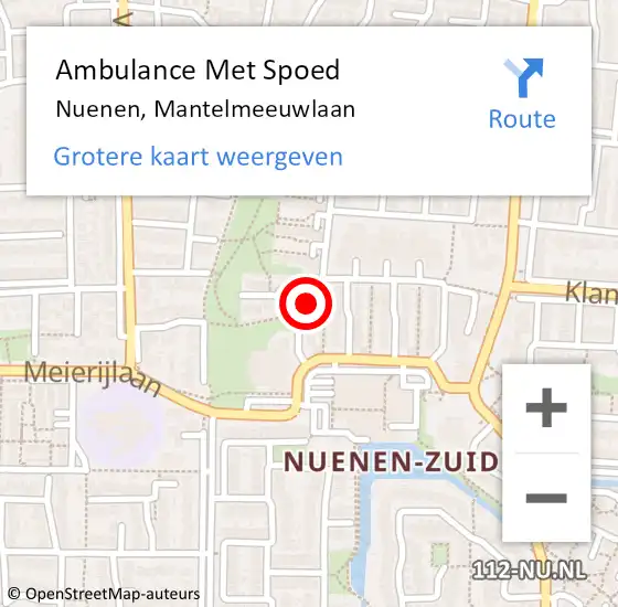 Locatie op kaart van de 112 melding: Ambulance Met Spoed Naar Nuenen, Mantelmeeuwlaan op 17 mei 2016 01:17