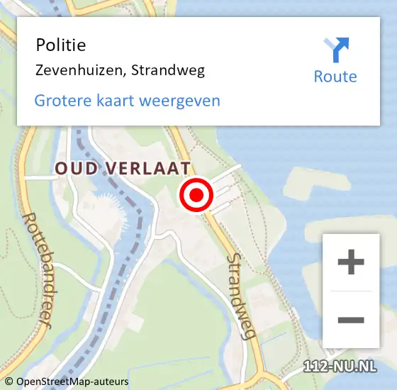 Locatie op kaart van de 112 melding: Politie Zevenhuizen, Strandweg op 17 mei 2016 09:21