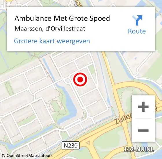 Locatie op kaart van de 112 melding: Ambulance Met Grote Spoed Naar Maarssen, d'Orvillestraat op 17 mei 2016 09:26