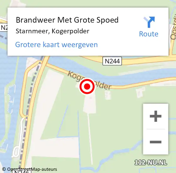 Locatie op kaart van de 112 melding: Brandweer Met Grote Spoed Naar Starnmeer, Kogerpolder op 17 mei 2016 10:12