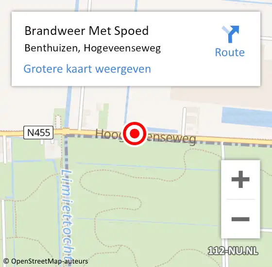 Locatie op kaart van de 112 melding: Brandweer Met Spoed Naar Benthuizen, Hogeveenseweg op 17 mei 2016 11:35