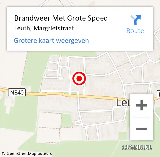 Locatie op kaart van de 112 melding: Brandweer Met Grote Spoed Naar Leuth, Margrietstraat op 17 mei 2016 12:25