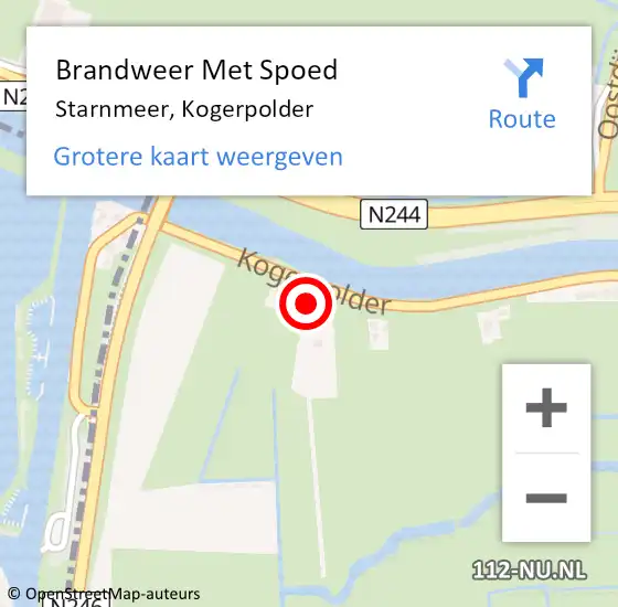 Locatie op kaart van de 112 melding: Brandweer Met Spoed Naar Starnmeer, Kogerpolder op 17 mei 2016 14:27