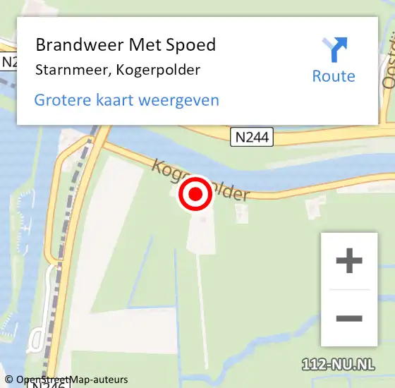 Locatie op kaart van de 112 melding: Brandweer Met Spoed Naar Starnmeer, Kogerpolder op 17 mei 2016 14:31