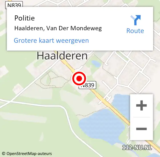 Locatie op kaart van de 112 melding: Politie Haalderen, Van Der Mondeweg op 17 mei 2016 15:11