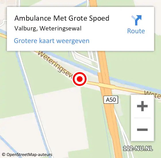 Locatie op kaart van de 112 melding: Ambulance Met Grote Spoed Naar Valburg, Weteringsewal op 17 mei 2016 15:42