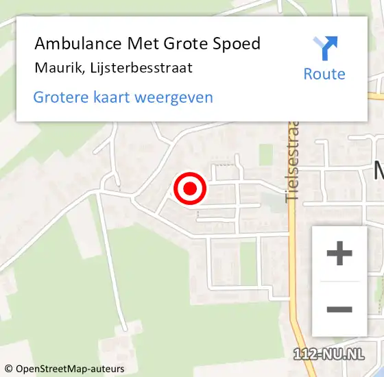 Locatie op kaart van de 112 melding: Ambulance Met Grote Spoed Naar Maurik, Lijsterbesstraat op 17 mei 2016 16:45